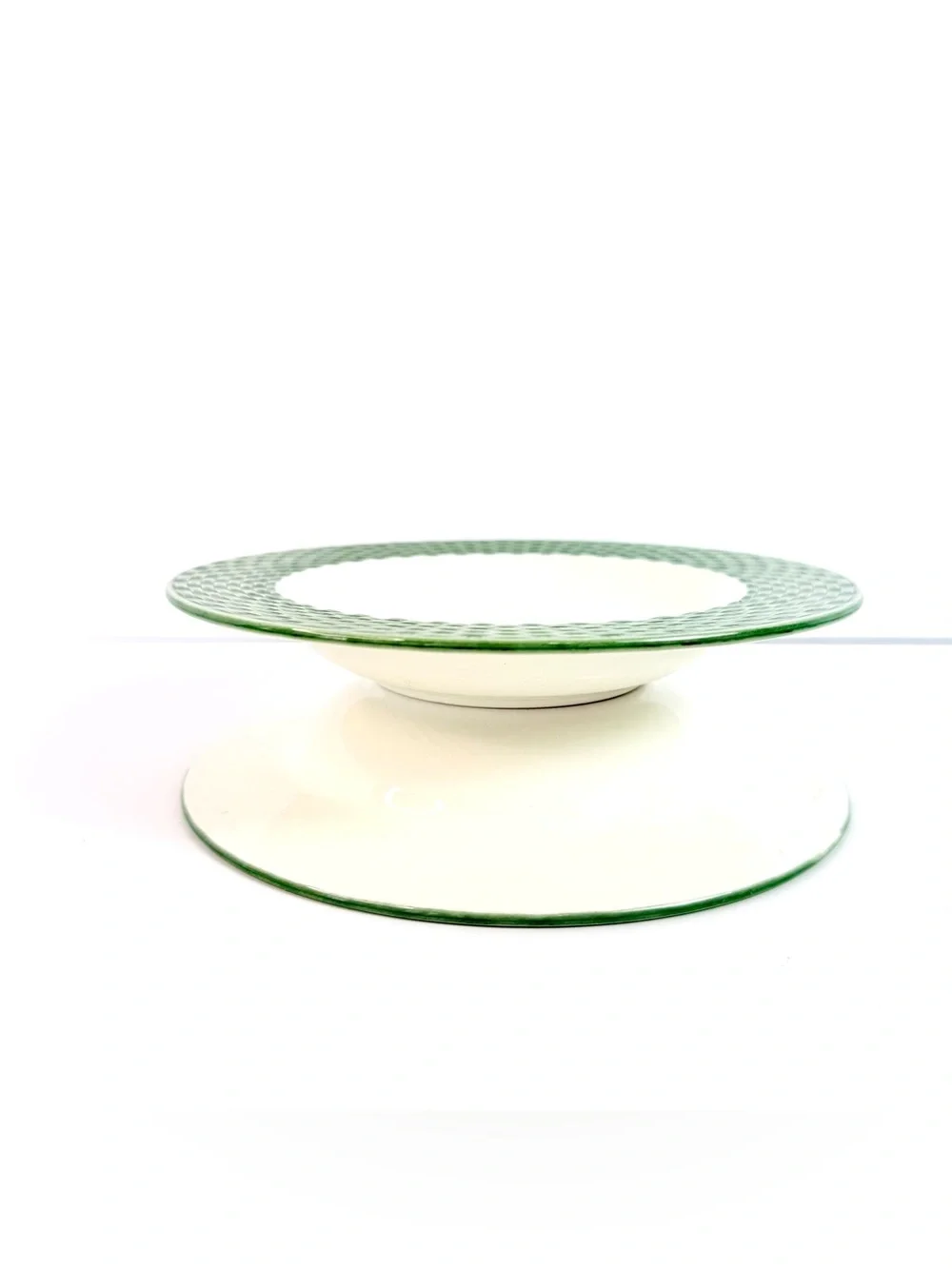 Vintage Pier 1 Basket Weave Green/white Soup Bowls Set Of 2 Made In Italy